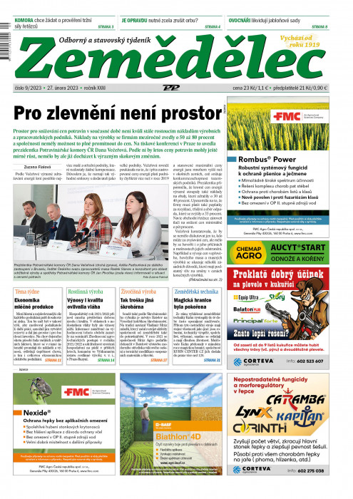 Obálka titulu Zemědělec - vydání č. 9/2023