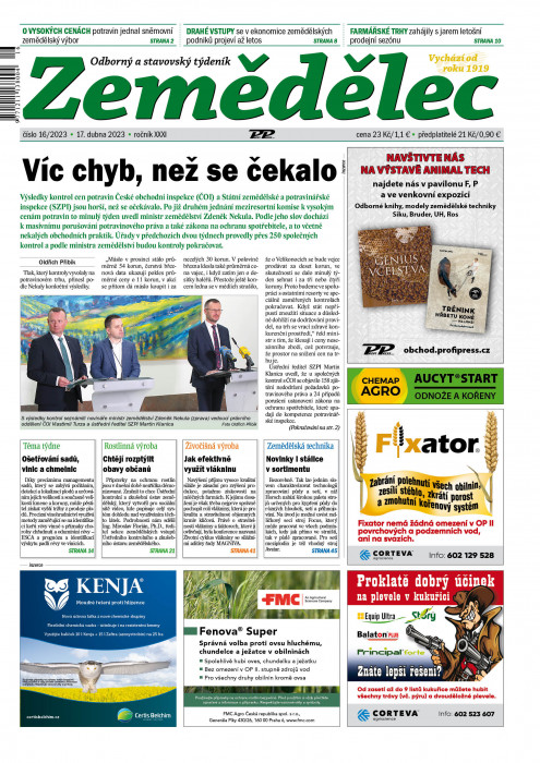 Obálka titulu Zemědělec - vydání č. 16/2023