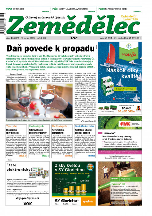 Obálka titulu Zemědělec - vydání č. 19/2023