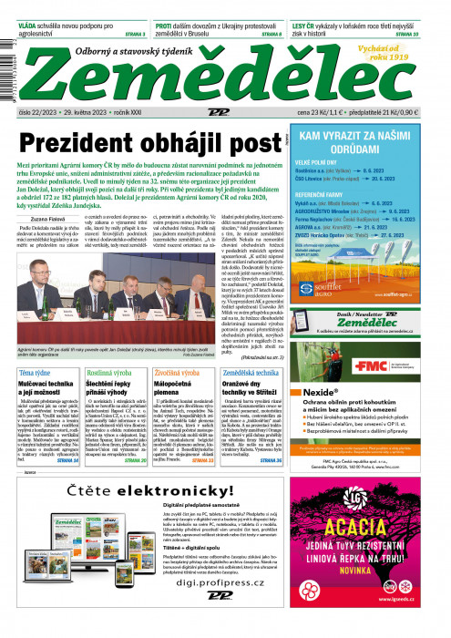 Obálka titulu Zemědělec - vydání č. 22/2023