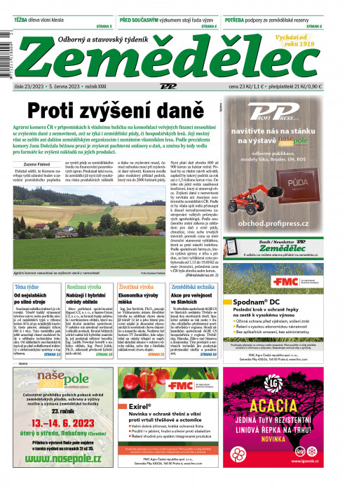 Obálka titulu Zemědělec - vydání č. 23/2023