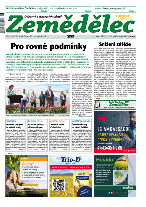 Obálka titulu Zemědělec - vydání č. 25/2023