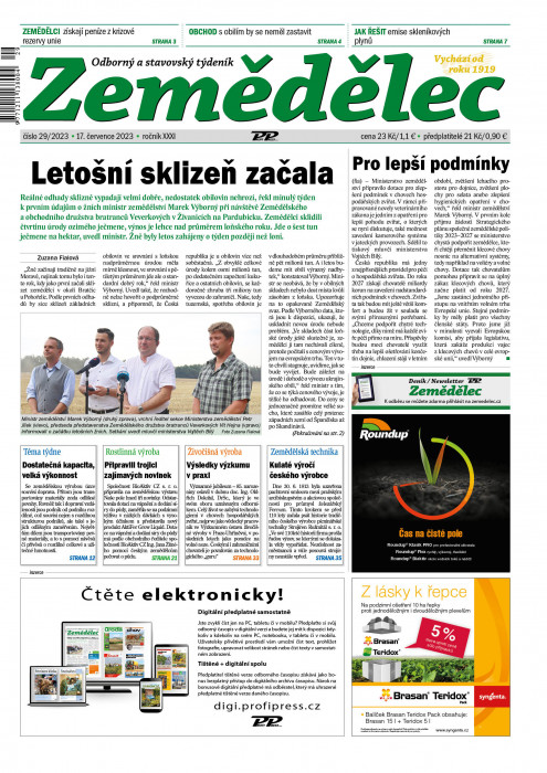 Obálka titulu Zemědělec - vydání č. 29/2023