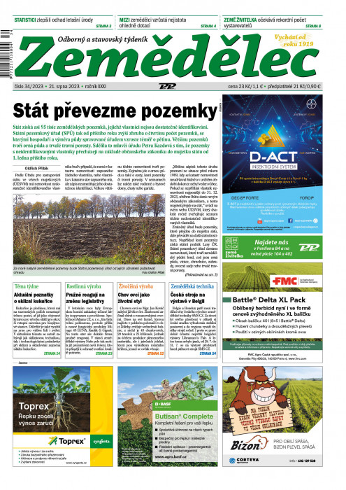 Obálka titulu Zemědělec - vydání č. 34/2023