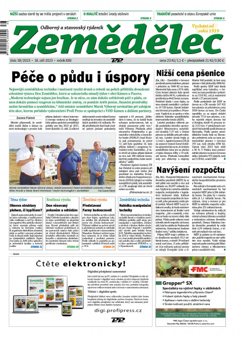 Obálka titulu Zemědělec - vydání č. 38/2023