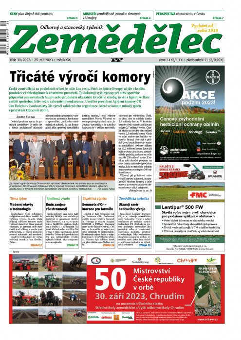 Obálka titulu Zemědělec - vydání č. 39/2023