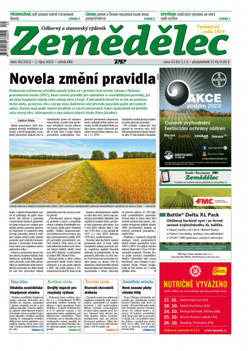 Obálka titulu Zemědělec - vydání č. 40/2023