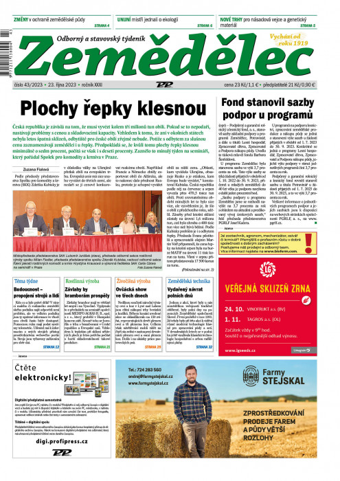 Obálka titulu Zemědělec - vydání č. 43/2023