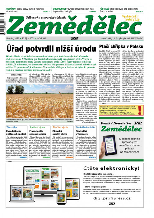 Obálka titulu Zemědělec - vydání č. 44/2023