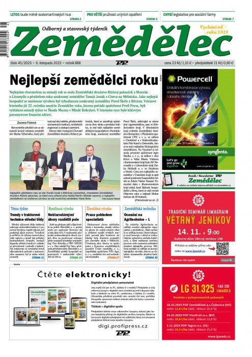 Obálka titulu Zemědělec - vydání č. 45/2023