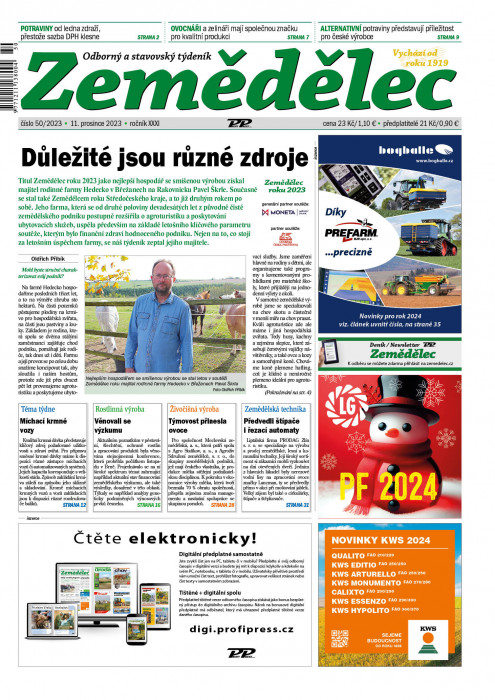 Obálka titulu Zemědělec - vydání č. 50/2023