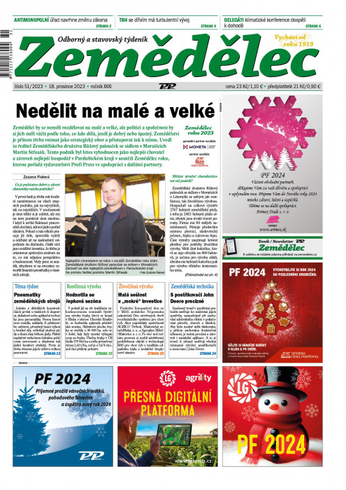 Obálka titulu Zemědělec - vydání č. 51/2023