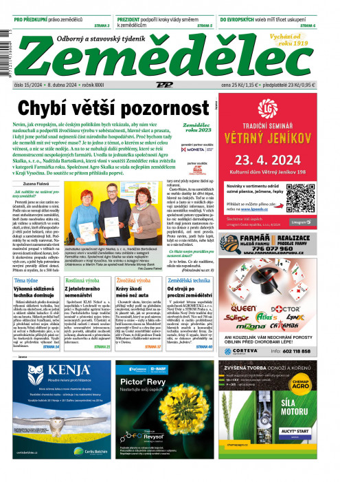 Obálka titulu Zemědělec - vydání č. 15/2024
