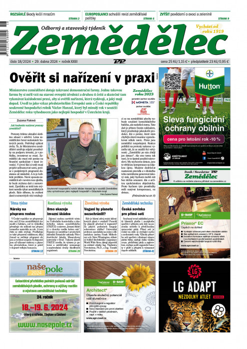 Obálka titulu Zemědělec - vydání č. 18/2024