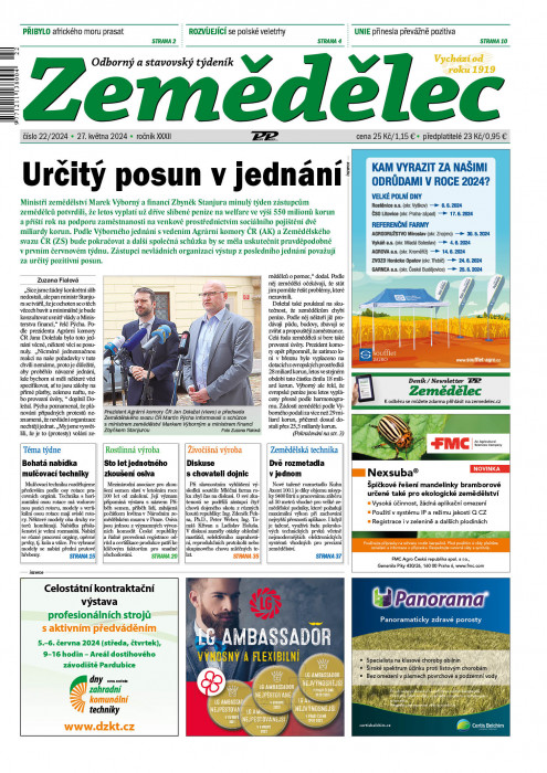 Obálka titulu Zemědělec - vydání č. 22/2024