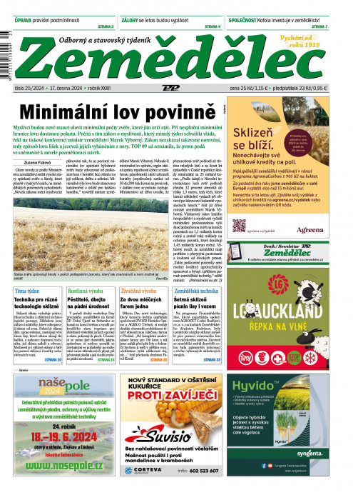 Obálka titulu Zemědělec - vydání č. 25/2024