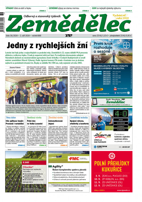 Obálka titulu Zemědělec - vydání č. 36/2024