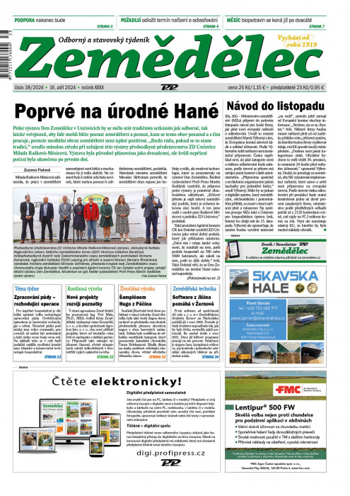 Obálka titulu Zemědělec - vydání č. 38/2024