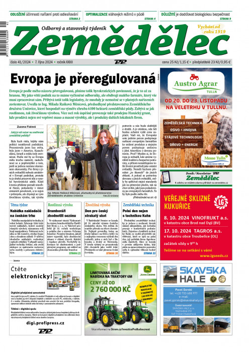 Obálka titulu Zemědělec - vydání č. 41/2024
