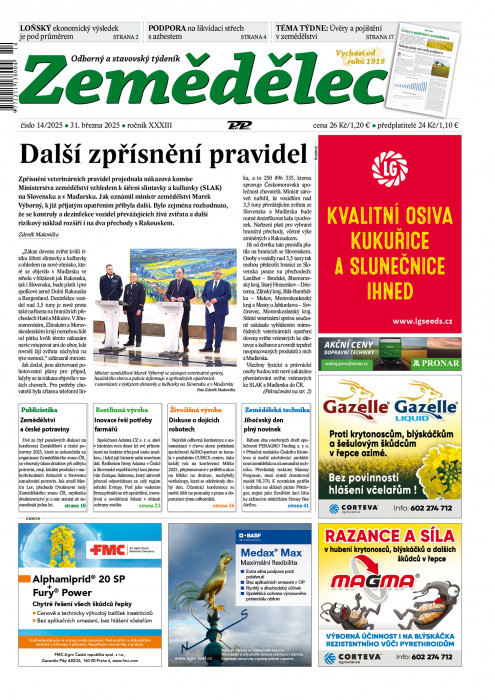 Obálka titulu Zemědělec - vydání č. 14/2025