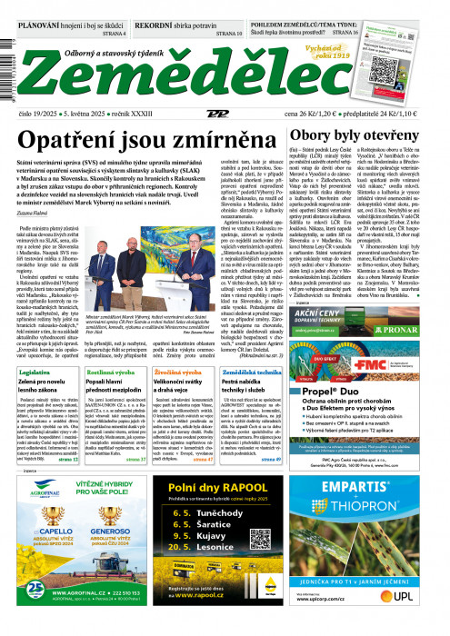 Obálka titulu Zemědělec - vydání č. 19/2025