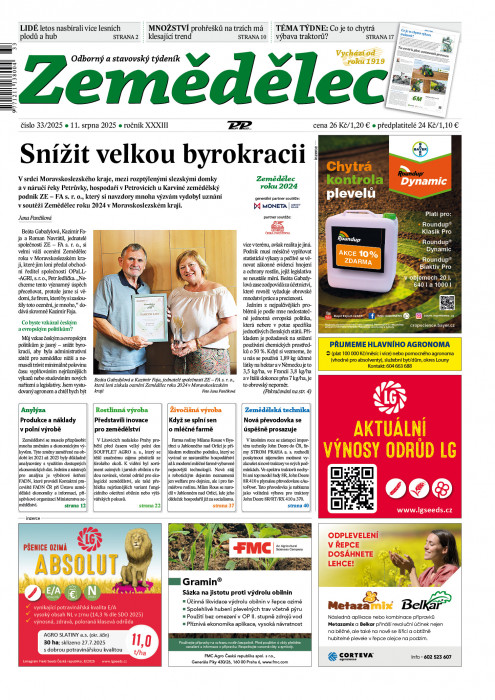 Obálka titulu Zemědělec - vydání č. 33/2025